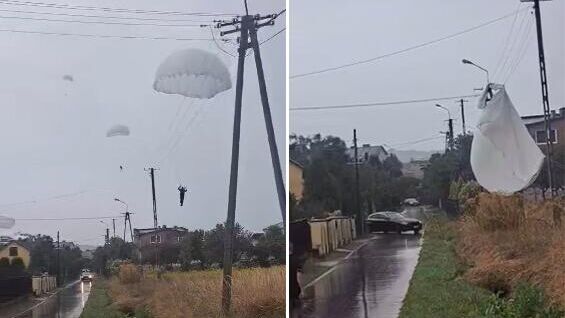 Польские десантники ошибочно приземлились на село и повисли на ЛЭП